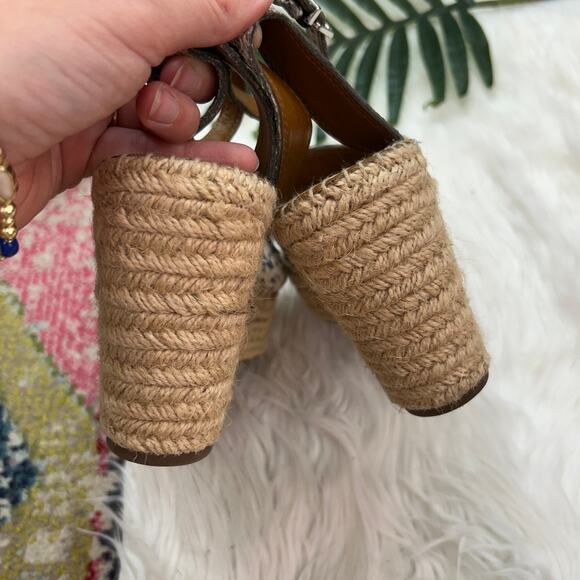 Franco Sarto Gray Beige Ankle Strap Leather Espadrille Wedge Platform Sandal 8.5 - Picture 7 of 10